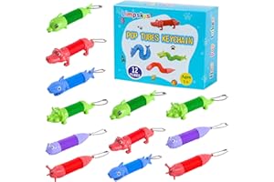 Limpskys 12 Pack Animal pop Tubes,Mini Pop Tubes Keychain,Kids Party Favors,Toddler Toys Age 3-4,Sensory Toys for Toddlers 3-5,Party Favors for Kids (12 Pack Animal pop Tubes)