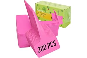 Plant Labels 200 Pcs Yuanling T-Type Plastic Garden Tags Waterproof Plant Sign Stakes Nursery Garden Makers for Seedlings Flower Vegetables Herb Potted Belt Permanet Marker Pen (Pink)