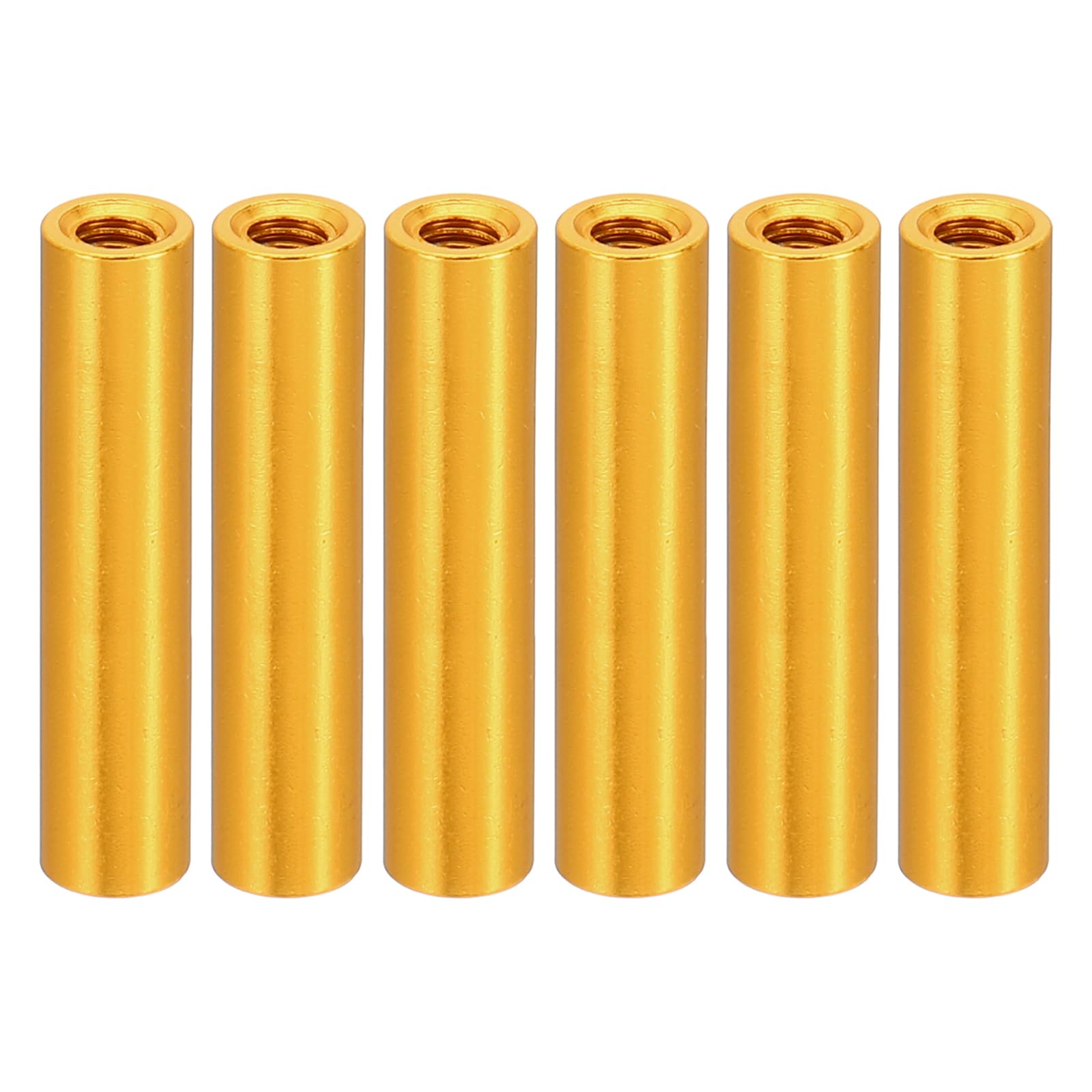 PATIKIL 6pcs M3 Metal Threaded Standoff Spacer Nuts, Round Aluminum Spacers Female Coupling Screws, 1/8" ID x 3/16" OD, Gold 3x5x25mm