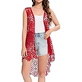 Women's Casual Long Crochet Vest Loose Fit Boho Lace Cover up High Low Sleeveless Cardigan