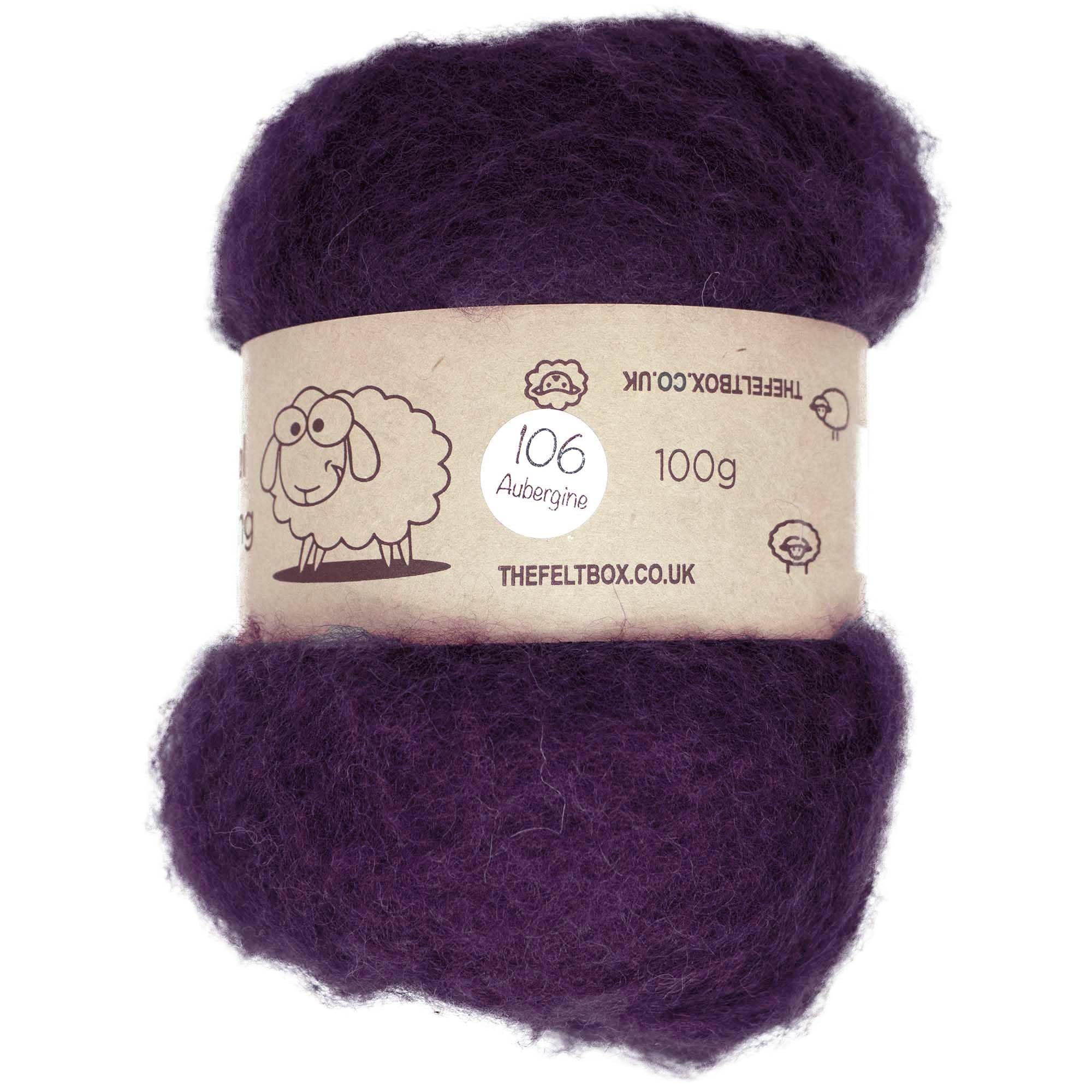 The Felt Box Needle Felting Wool Carded Batting : Short Coarser Mixed Together Fibres, Use as Core or Finish Wool 100 g | 3.5 oz-Aubergine #106
