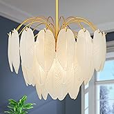 LumFurn 6-Light Gold Chandeliers, Modern 3-Tier Pendant Light Fixture for Dining Room, Living Room, Adjustable Height 19~51",