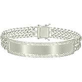 Jewels By Lux Sterling Silver Mens Cuban 15.1 mm Link Greek Key ID Bracelet Size 8 Inches