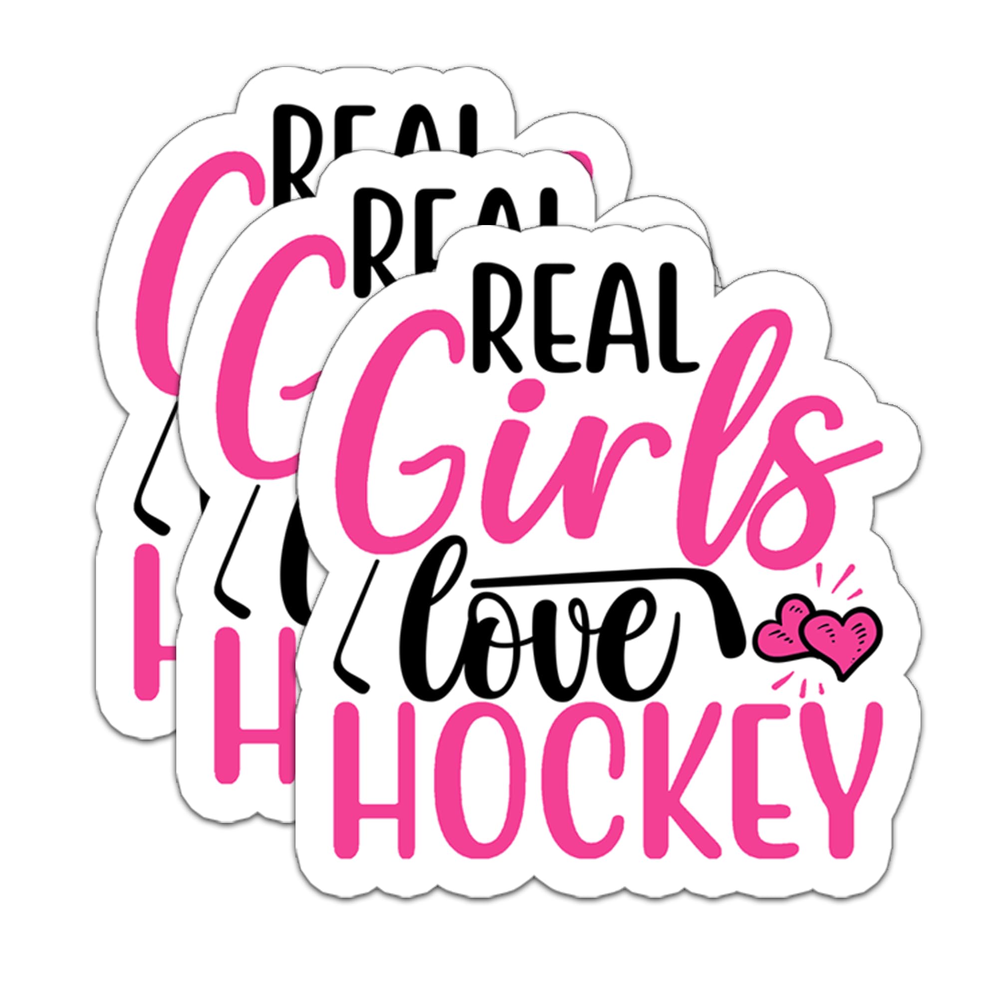 Photo 1 of (3Pcs) Real Girls Love Hockey Pink Sticker Girls Hockey Stickers Waterproof Vinyl Decal for Books Laptops Phones Tumblers Water Bottles, Hockey Gifts For Teen Girls Team, Hockey Fan, Size 3 x 2.8 Inch