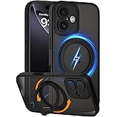 COOLQO for iPhone 16 Plus Case, Compatible with MagSafe, Translucent Matte, 360° Ring Holder Stand, Black
