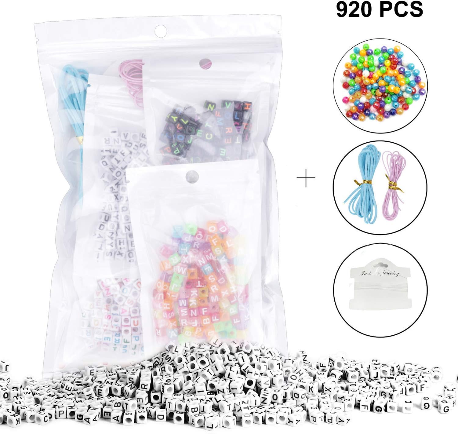920 Pieces Letter Beads, MyCreator 4 Colour Acrylic Alphabet Letter A-Z Cube Beads and AB Colorful Craft Beads for Jewelry Making, DIY Bracelets, Necklaces, Key Chains and Kids Jewelry (6mm)