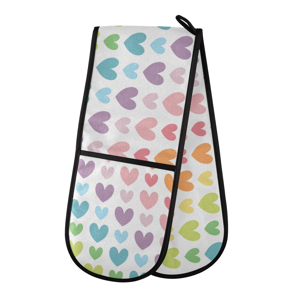 ZZXXB Rainbow Love Heart Double Oven Mitt Heat Resistant Non-Slip Kitchen Gloves Extra Long 7" x 35" for Cooking Baking Barbecue Grilling โ image 1