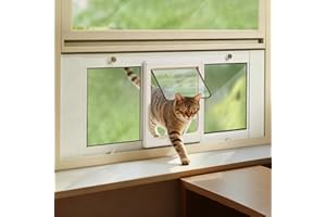LIBBEPET Cat Door for Window, Aluminum Window Cat Door Insert Fit Windows Width 23"-28", Cat Flap for Window with Magnetic Fl