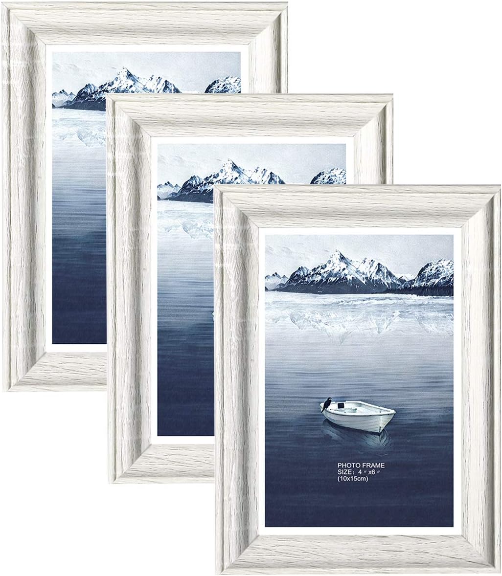 Metrekey 6x4 Photo Frames 3 Pack Cream White WoodGrain Picture Frames