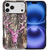 CARLOCA for iPhone 17 Pro Max Case Full Body Hybrid 2-Layer Matte Hard Shell Silicone Protective Case for iPhone 17 Pro Max Pattern Wood Pink Hunt Deer Skull Camo