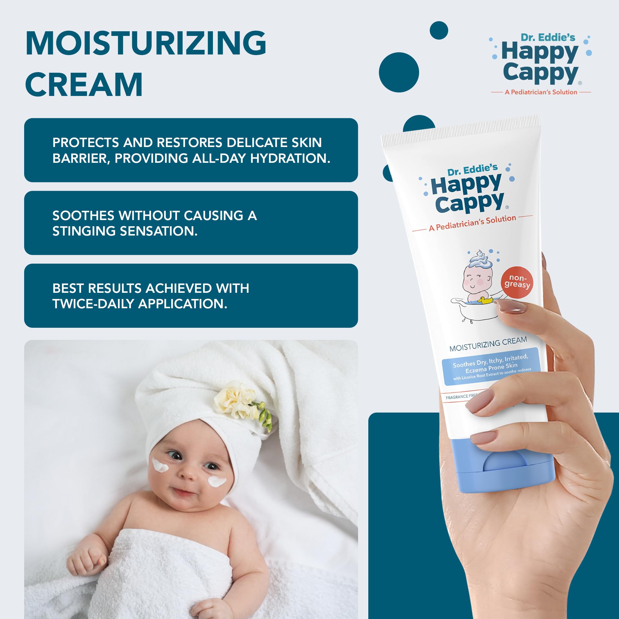 Happy Cappy Three Step Skincare Solution Bundle- Baby Dandruff Shampoo, Eczema Body Wash and Lotion for Kids & Toddlers, Moisturizing Cream, Reduces Itching, Dermatologist Tested, Fragrance-Free