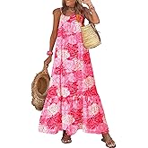 Dokotoo Women Summer Dresses 2026 Spaghetti Strap Scoop Neck Smocked Ruffle Flowy Boho Maxi Dress