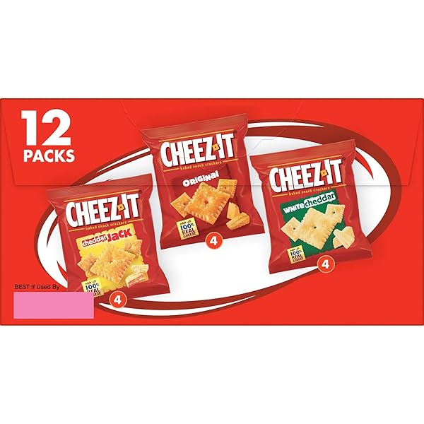 CHEEZ-IT CHEESE CRACKERS, BAKED SNACK CRACKERS, LUNCH SNACKS, VARIETY PACK, 12.1OZ BOX (12 PACKS)