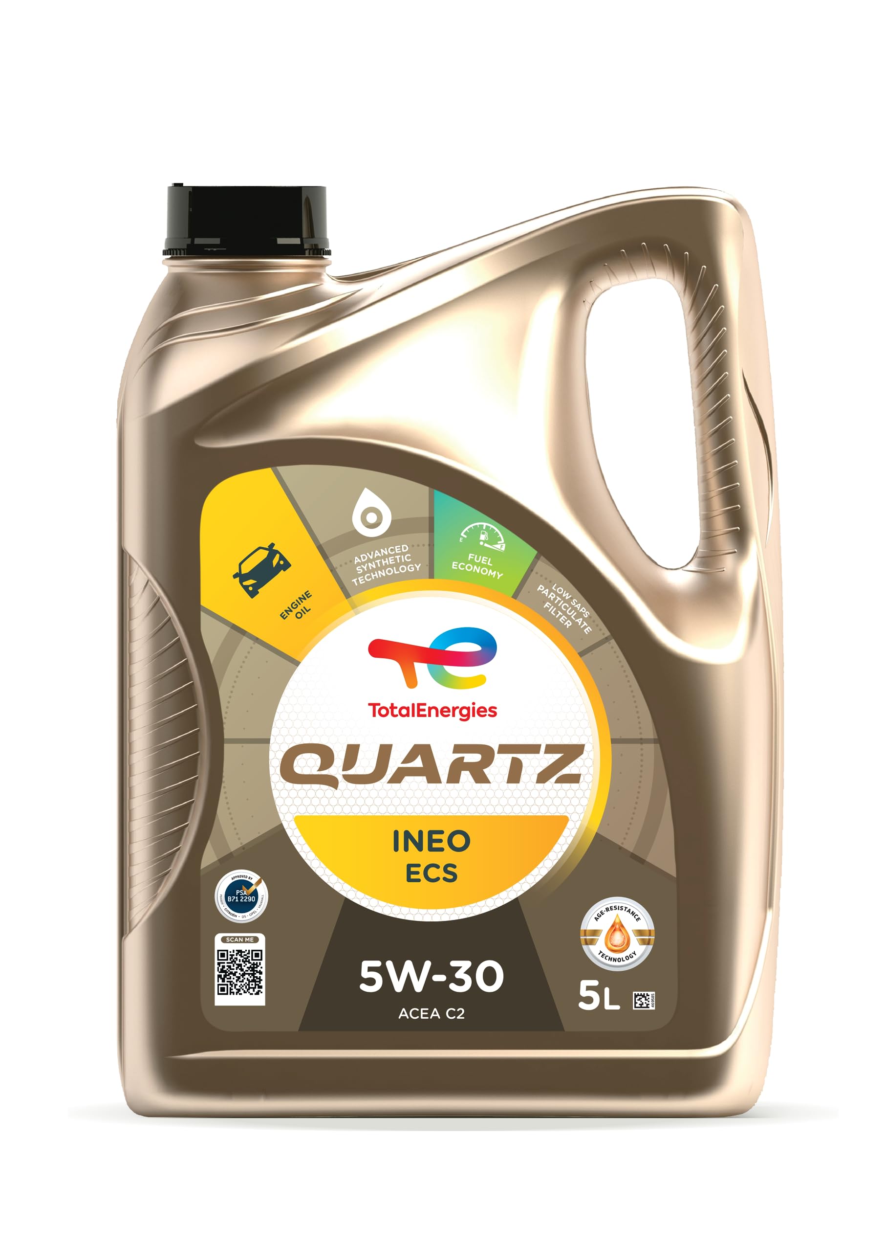 TotalEnergies Quartz INEO ECS 5W30 Engine Oil - ACEA C2 - Low SAPS - Age-Resistance Technology - Fuel Economy Formula - Advanced Synthetic Motor Oil Lubricant - 5L
