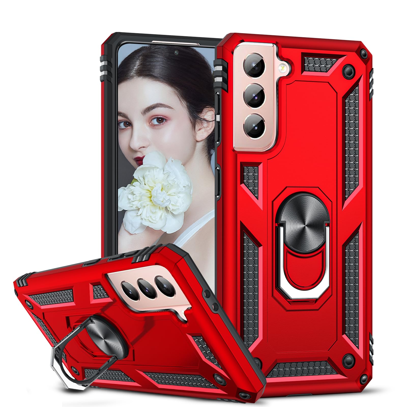 Photo 1 of LeYi for S21-Phone-Case-5G for Women Men: Samsung Galaxy S21 5G Case with Ring Stand, Heavy Duty Military-Grade Protective Phone Case Cover with Magnetic Ring Kickstand for Samsung S 20 5G, Red