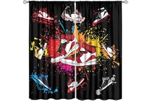 SXXLDNG Boys Sports Curtains Sneaker Shoes Aesthetic Cool Colorful Graffiti Bedroom Window Drapes for Teen Kids Printed Living Room Window Treatment Fabric 2 Panels 42Wx45H Inch Decor