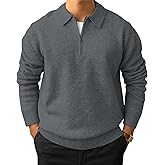 Men's Casual Knit Polo Sweater Classic Long Sleeve Thermal Basic Zip Collar Shirts