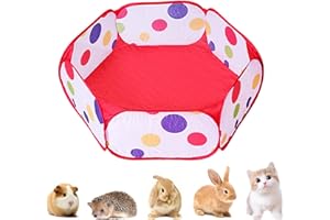 DONBAO Portable Small Animals Playpen, Foldable Pet Playpen Pop Open Outdoor Pet Exercise Fence with Metal Wire for Rabbits, Hamster, Guinea Pig, Chinchillas and Hedgehogs (Red)