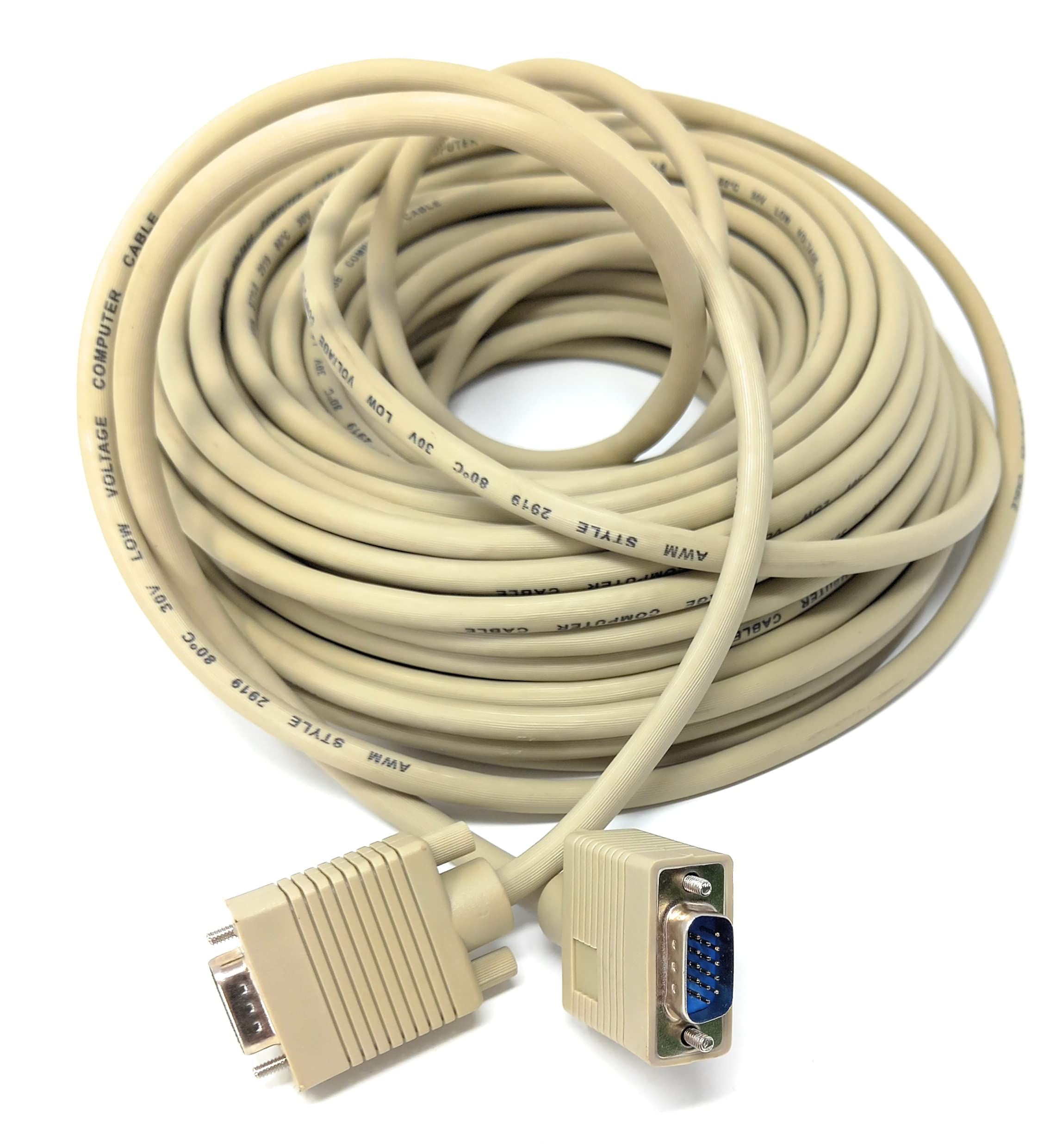 DRUT 25m VGA to VGA Cable 15 pin SVGA Male to Male for Monitor Computer PC Laptops TV Projectors Extension Lead HD15 All Data Pins Connected 82ft Beige