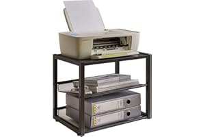 YMYNY Desktop Printer Stand, 3 Tiers Desk Organizer with Adjustable Storage Shelves, Multi-Purpose Printer Shelf for Home Office, Fax Machine, Scanner, Files, Books, Black, UHPT001B