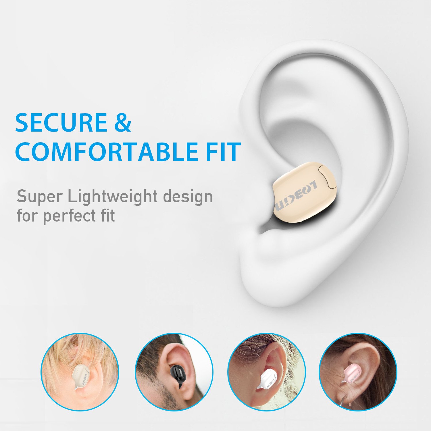 LOBKIN Bluetooth Headphone,Wireless Headset Invisible Earbud Ultra In Ear Earphone Earpiece Handsfree with Mic,Paired with Two Smartphones for iPhone,Samsung,HTC,LG and Other Bluetooth Devices (Beige)