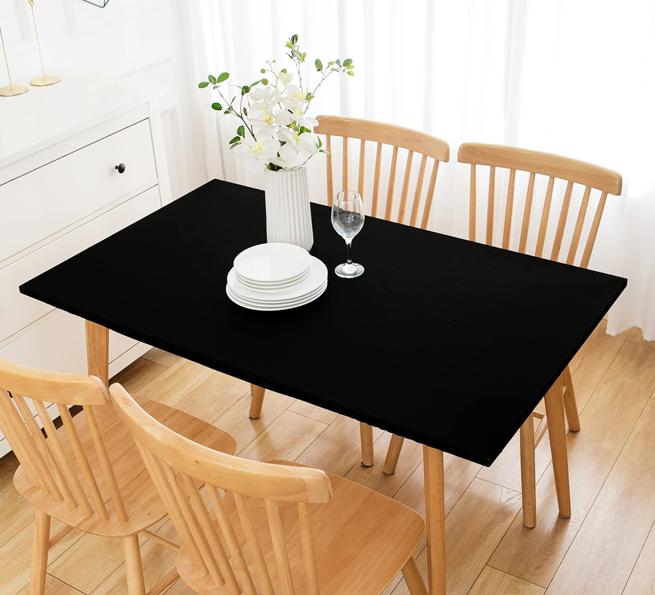 Photo 1 of Wolkemer Fitted Rectangle Tablecloth Spandex Stretch Black Cocktail Table Cover Elastic Edge Topper Cap for Dining Wedding Party Picnic 42 x 72 Inch