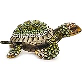 Vie jeune Hand Painted Enamel Turtle Trinket Box, Hinged Jewelry Box Unique Mini Ring Necklace Jewelry Organizer, Classical Bejeweled Storage, Figurine Collectible Keepsake Home Decor (Turtle-3)