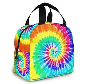 Tie Dye Lunch Bags for Women Men Insulated Lunch Box Tote Bag with Front Pocket For Office Picnic