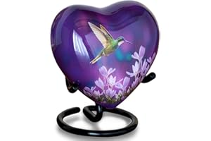 Olivia Memorials Heart Urn for Ashes Women Men Adult | Mini Hummingbird Urn for Female Male Carefully Handcrafted Funeral Decorative Small Purple Urn for Mom Dad Mother Baby Infant Pet Cat Dog