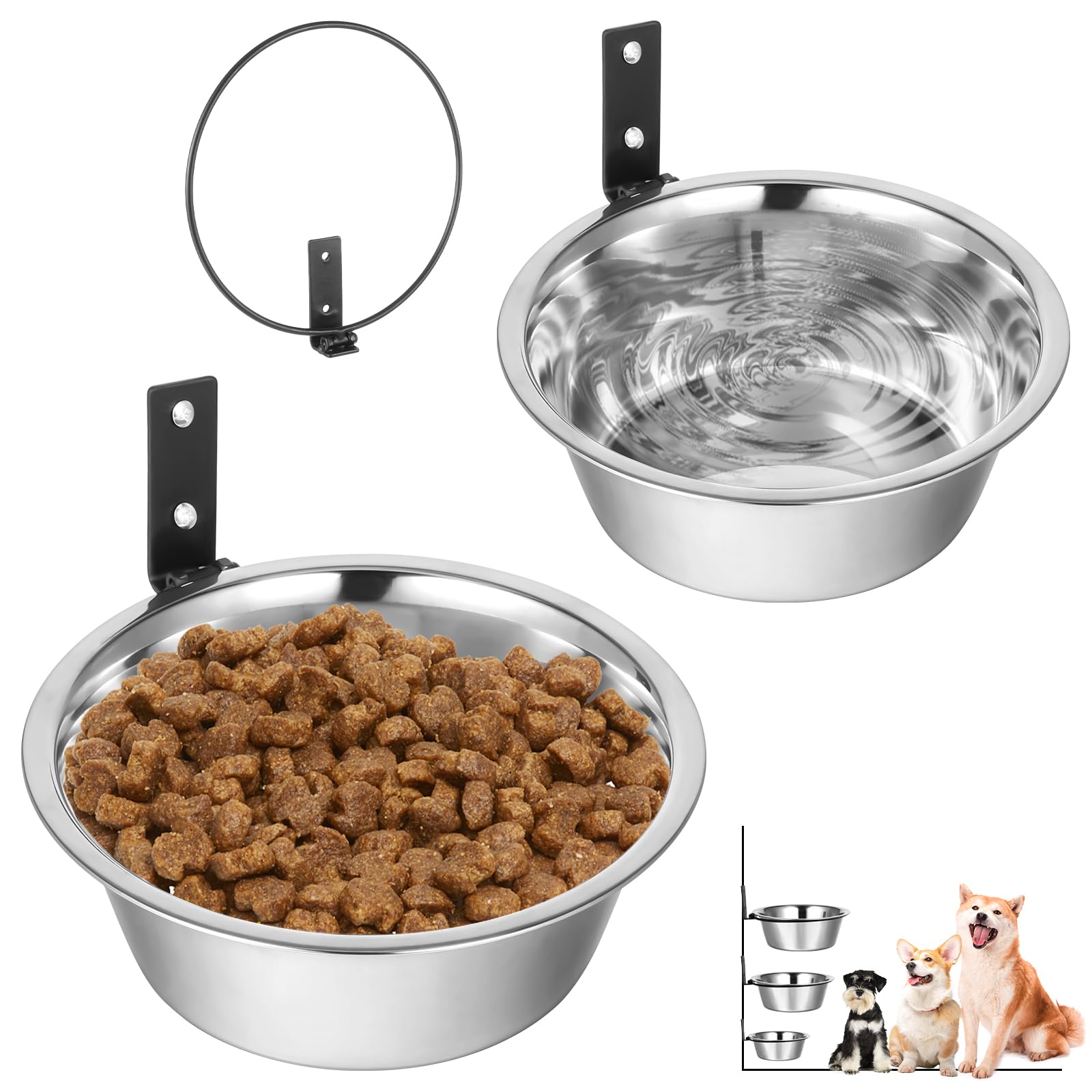 Photo 1 of 2 Pcs Wall Mounted Dog Bowl, Wall Mounted Pet Feeding Bowls, Elevated Pets Bowls, Adjustable Heights Hanging Stainless Steel Dog Food and Water Bowl with Collapsible Stand Holder