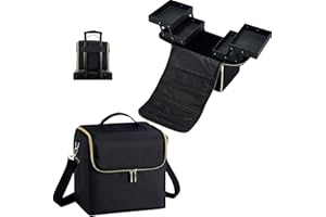 Stagiant Extra Large Makeup Case, Makeup Box Organizer,Travel Nail Bag Carrying Train Case Pro Storage Make up Case with Dividers, 4 Tier Tattoo Bag for Nail Tech/MUA,with Strap and Luggage Sleeve