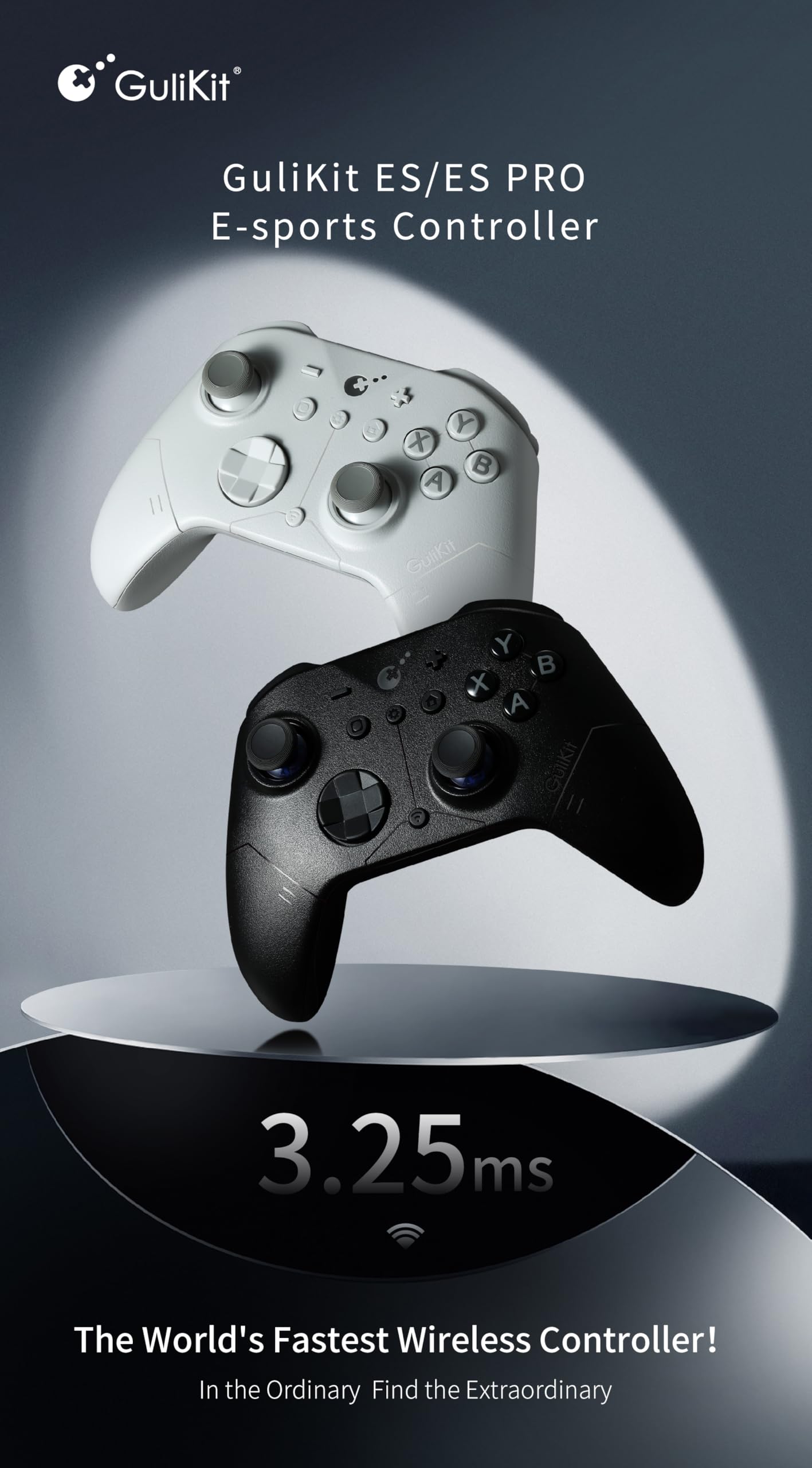 GuliKit ES PRO Fastest Wireless E-sports PC Game Controller with Lowest Wireless Latency 3.25ms, 4000-level Anti-Drift Magnetic TMR Joysticks, Compatible with Windows/Switch/Android/Switch 2 Wake-up