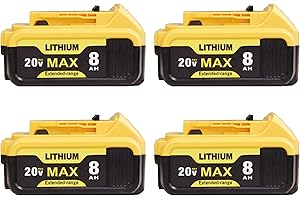 Bboattloir 4-Pack 8000mAh Replace for Dewalt 20v Max Battery Compatible with Dewalt 20 Volt Lithium-ion DCB200 DCB201 DCB203 DCB206 DCB207 Apply to Dewalt Cordless Power Tools