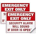 Emergency Exit Only Sticker, Emergency Exit Only - Security Alarm Will Sound If Door is Opened Label, 2 Pack, 10 x 7 inch Self-Adhesive Vinyl Decal Stickers, Reflective, UV Protected, Waterproof