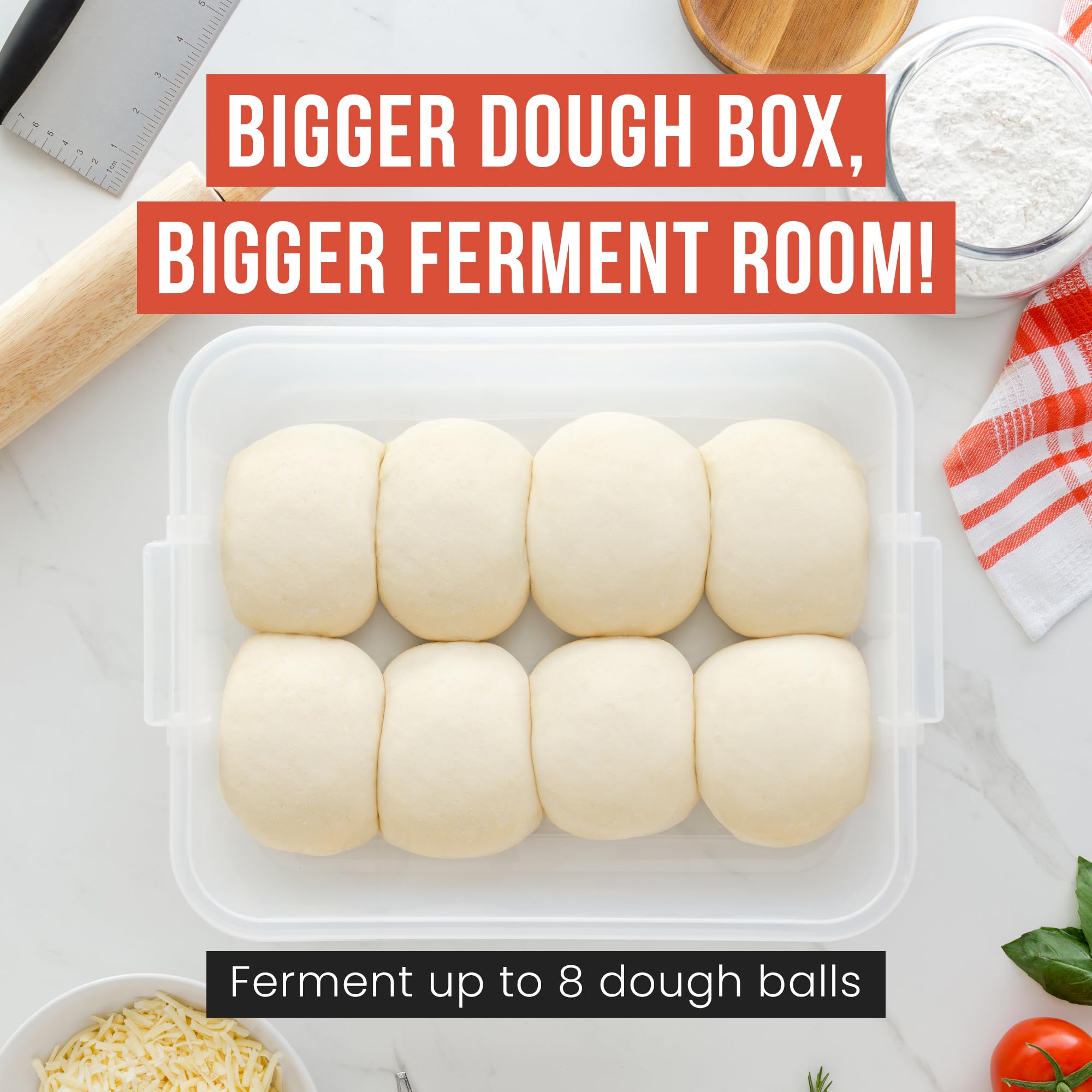 Chef Pomodoro Large Pizza Dough Proofing Box with 2 Trays and 2 Lids, 17.3 x 13.4, Pizza Dough Container with Lid Fits 6-8 Dough Balls, Pizza Dough Tray With Convenient Carry Handle (Grey)