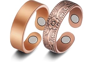 Jecanori 2PCS Copper Rings for Women Men,Magnetic Therapy Copper Ring, Adjustable Jewelry Gift with Box (Vintage Flower|Uncoated Sleek)