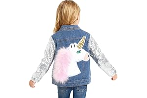 WELAKEN Unicorn Jean Jacket for Girls Kids & Toddler