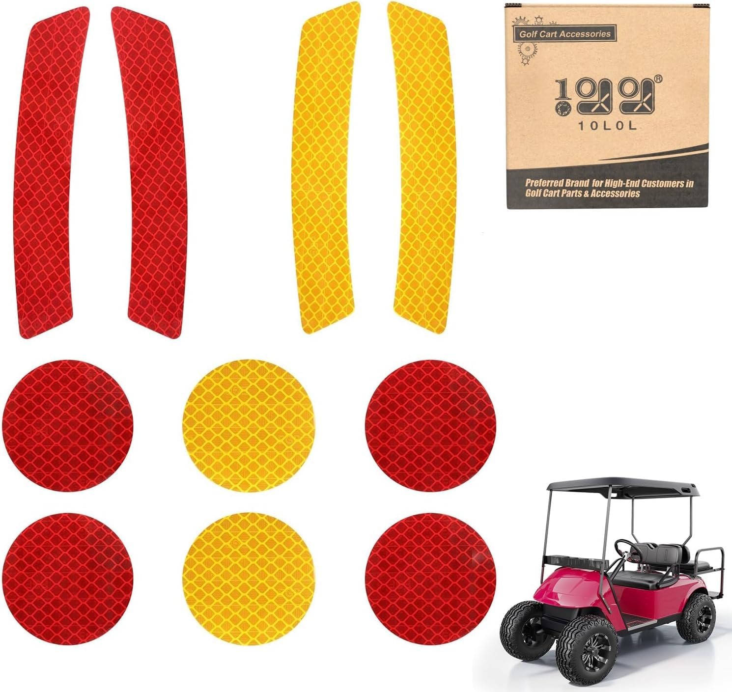 10L0L Golf Cart Self Adhesive Reflective Sticker Safety Warning Tapes Diamond Grade Waterproofs Night Visibility Arrow Shaped Adhesive Decals for Club Car for Yamaha for EZGO