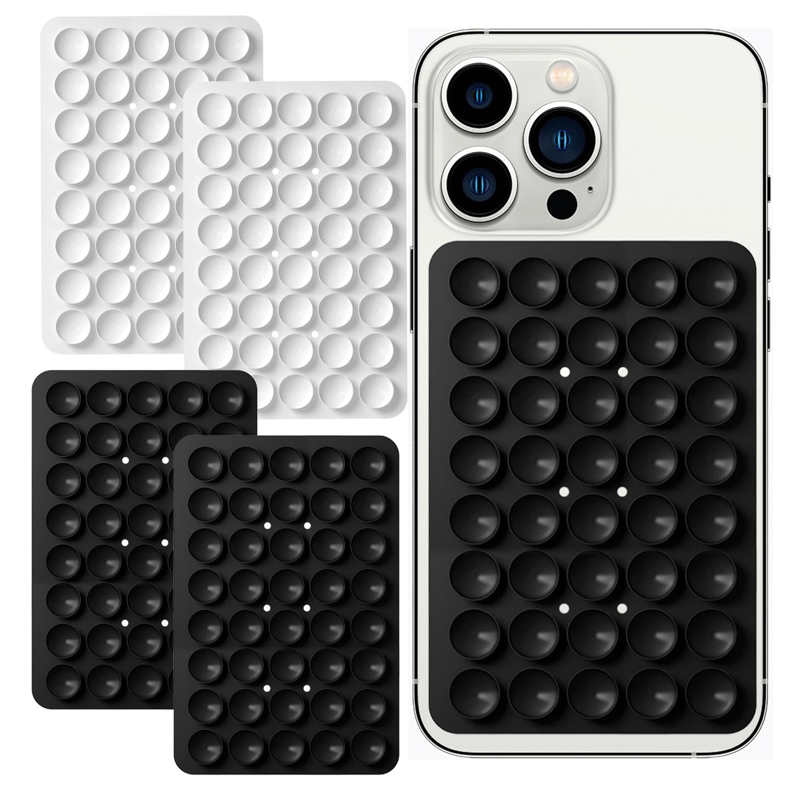 Leogony 4pcs Silicone Suction Phone Pad Grip Case Set, Multifunctional Sticky Phone Holder Case for Wall (Black*2+White*2)