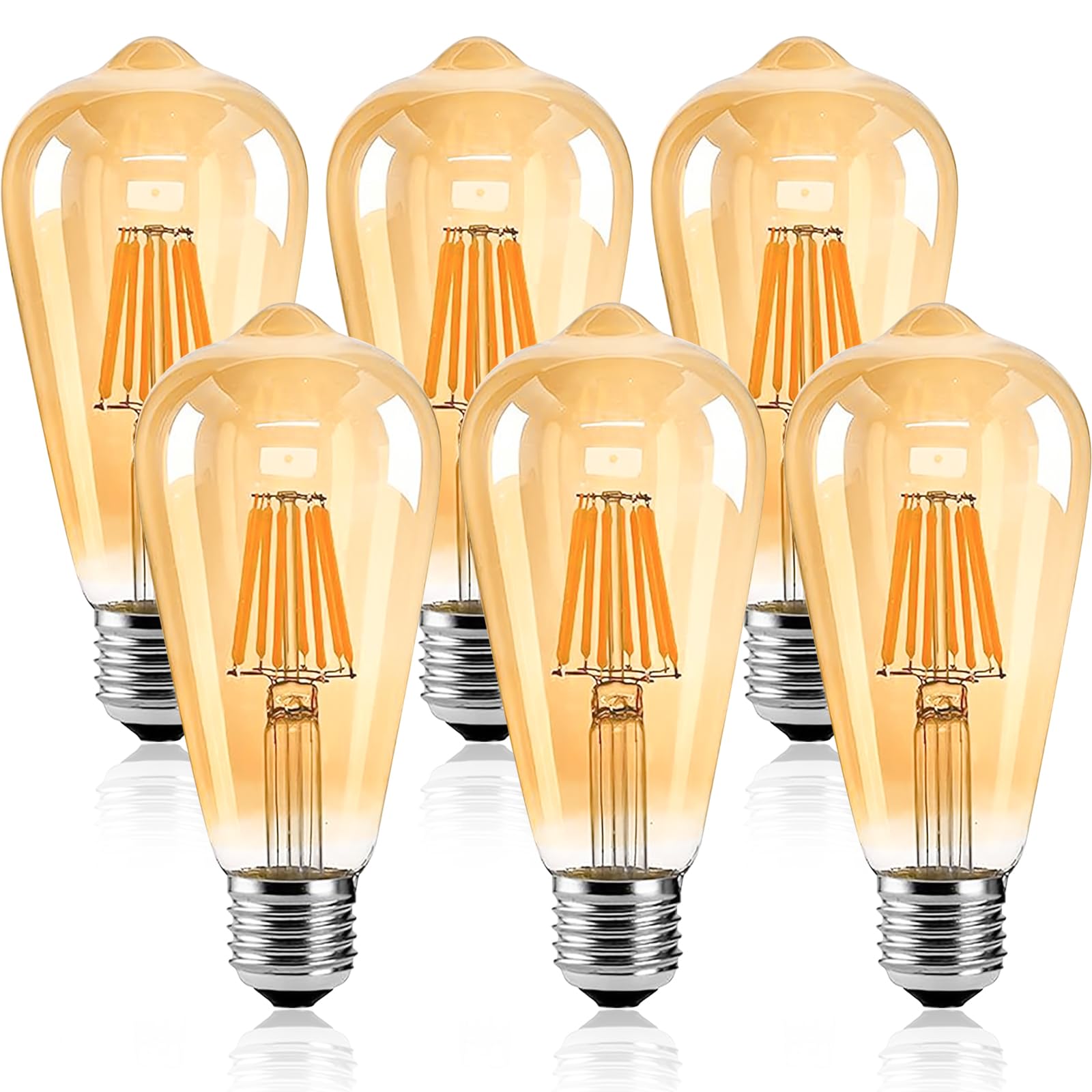 Nottac E27 Edison Screw Bulb, ST64 Vintage Filament Light Bulb, 6W 550LM (Equivalent to 60W), 2200K Warm White, Retro Amber Glass, Non-dimmable, Pack of 6