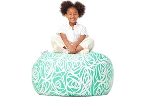 5 STARS UNITED Stuffed Animal Storage Bean Bag – Toy Storage Organizer and Bean Bag Chair for Kids Holds up to 90+ Plush Toys – Cotton Canvas Bags Cover for Boys and Girls Ages 4-11, Mint Roses
