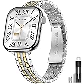 MioHHR Slim Metal Bands Compatible with Apple Watch Bands for Women 38mm 40mm 41mm 42mm (Series 11 10), Stainless Steel Strap Bands for iWatch Series 11 10 9 8 7 6 5 4 3 2 1 SE3/2/1, Silver/Gold