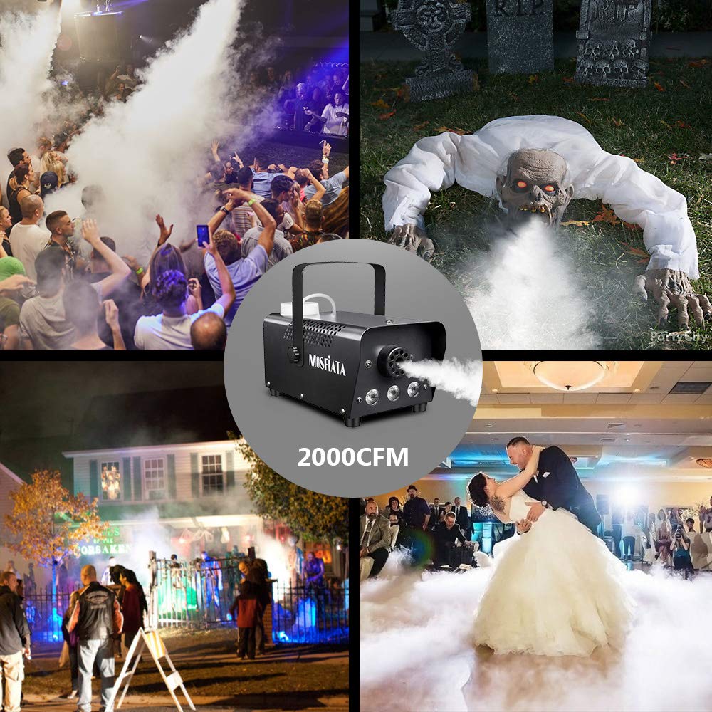 Halloween Fog Machine - MOSFiATA 500W Professional Multi-color Smoke Machine with 3 LED Lights ON/OFF and Wireless Remote Control, 2000 CFM Huge Fog for Holidays Parties Weddings Stages etc.