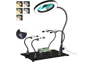Drdefi Magnetic Helping Hands Soldering Station 10X Magnifying Lamp Large Base Third Hand Jewelry Tool Hands Free Magnifier Weighted Base with 4 Magnetic Pillar Crafts Making Electronic Hobby