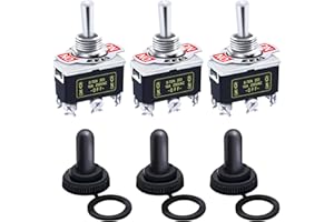 Twidec/3Pcs Heavy Duty Rocker Momentary Toggle Switch 16A 250V AC DPDT 3 Position 6 Pin (ON)-Off-(ON) Switch with Metal Bat W