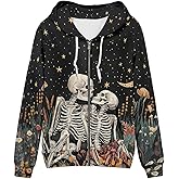 Biyejit Women's Novelty Print Zip Up Hoodies Long Sleeve Hooded Sweatshirt Jacket with Pocket