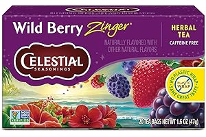 Celestial Seasonings Wild Berry Zinger Herbal Tea, Caffeine Free, 20 Tea Bags Box