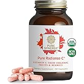 PURE SYNERGY Pure Radiance C | Organic Vitamin C Capsules | 100% Natural, Whole Food, Non-GMO Supplement with Organic Camu Camu | for Immune and Collagen Support (90 Capsules)