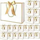 MelonArt Gift Bags with Handles, 15PCS Large Thank You Gift Bag 11.8 x 10 x 4'', Party Favor Wrap Bags Bulk with Bow Ribbon for Wedding Bridal Shower Birthday (White and Gold)