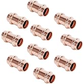 Cherbo Copper Press Fittings 1/2 inch Coupling with Stop Zero Lead 10-Pack | for Copper Tube Connetion, certified by cUPC and NSF/ANSI 61, use with Hydraulic Press Fitting Tool